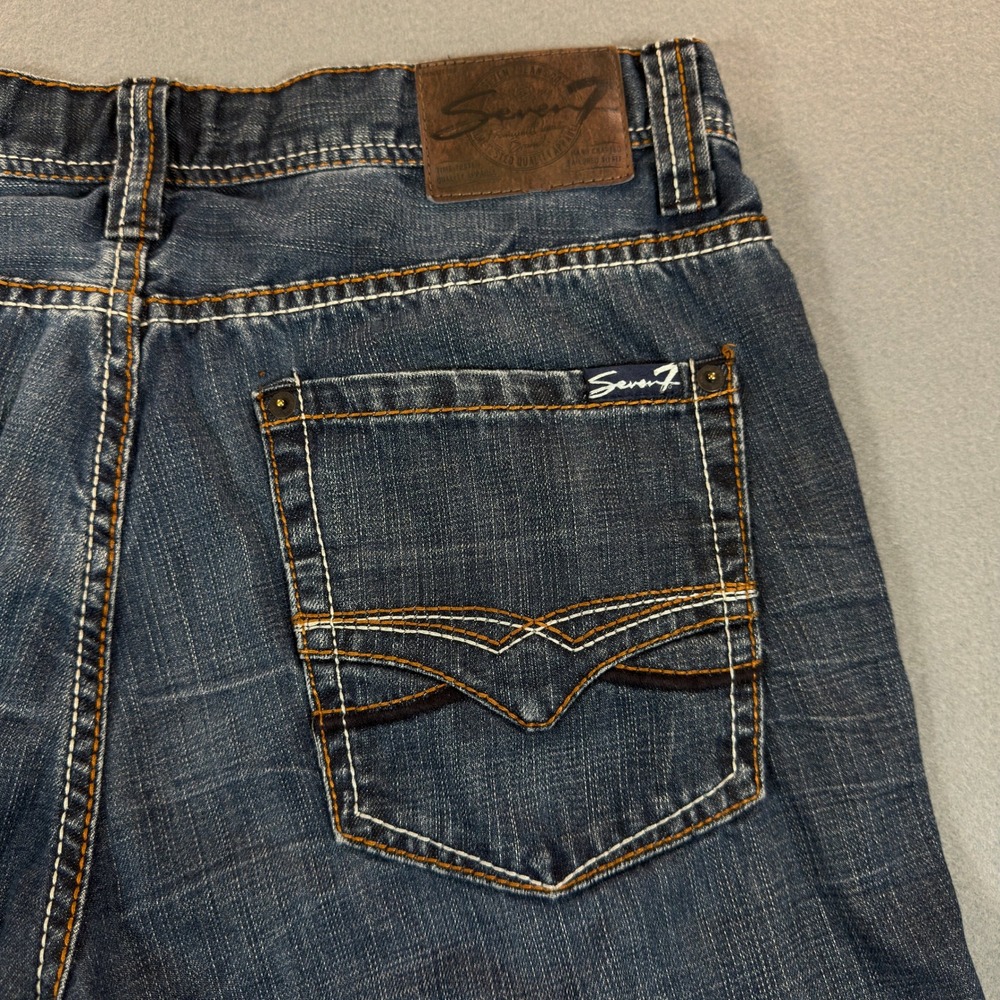 Seven7 Mens Bootcut Jeans Dark Wash Embroidered Pockets Blue Denim 36x34